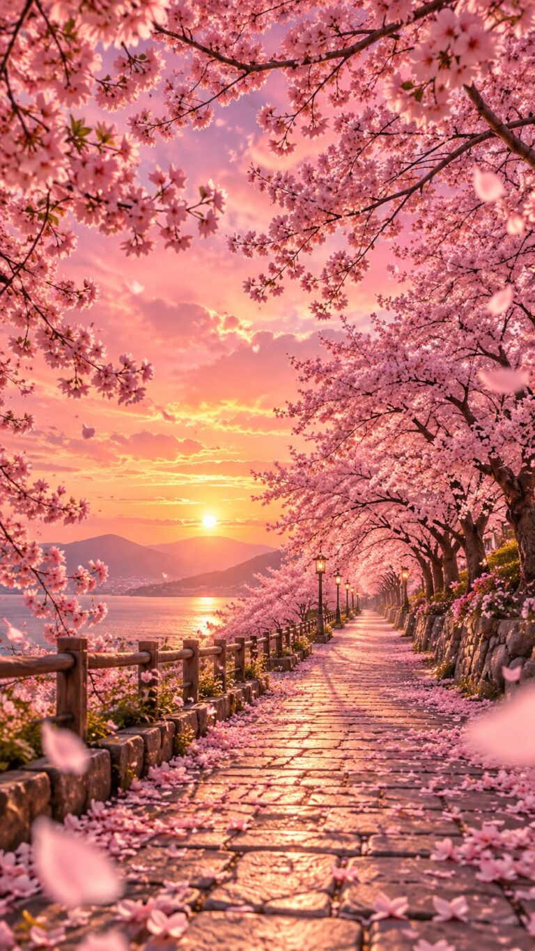 Fondo de pantalla aesthetic rosa sendero de cerezos