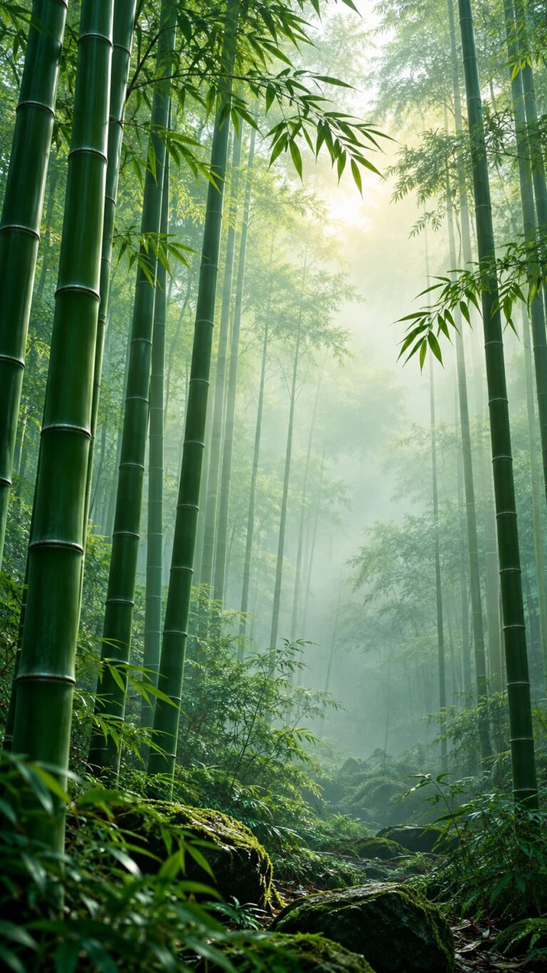 Fondo de pantalla aesthetic verde bambu niebla