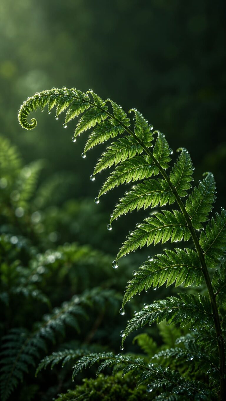 Fondo de pantalla aesthetic verde helecho con rocio