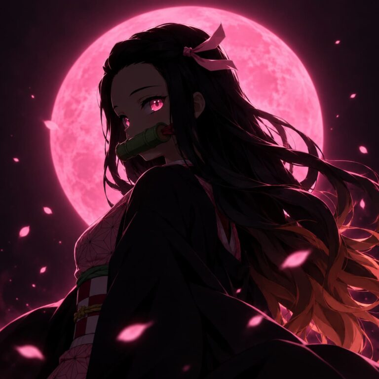 Fondo de pantalla de nezuko contraluz rosa