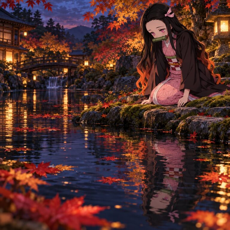 Fondo de pantalla de nezuko estanque otonal