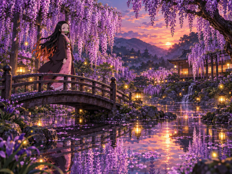 Fondo de pantalla de nezuko jardin de glicinas