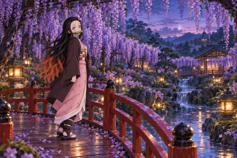 Fondo de pantalla de nezuko jardin glicinias