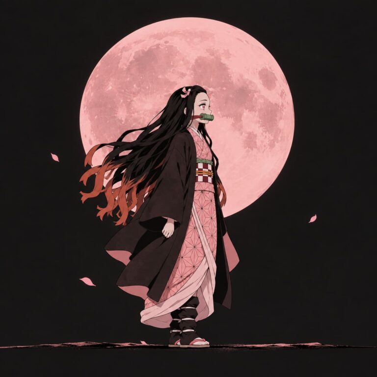 Fondo de pantalla de nezuko luna rosa minimalista