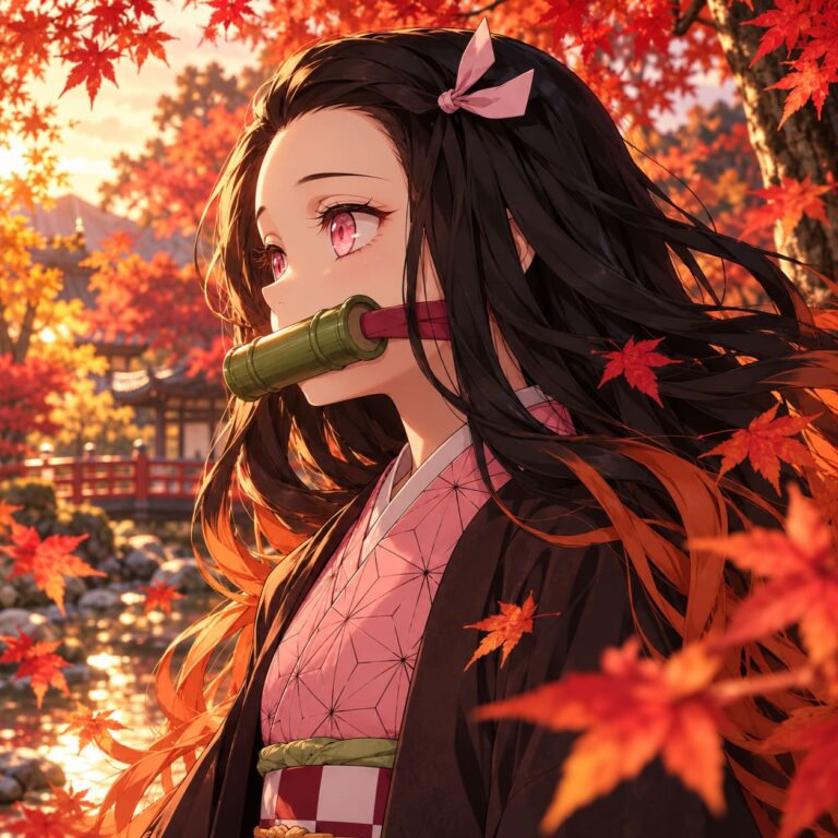 Fondo de pantalla de nezuko otono escarlata