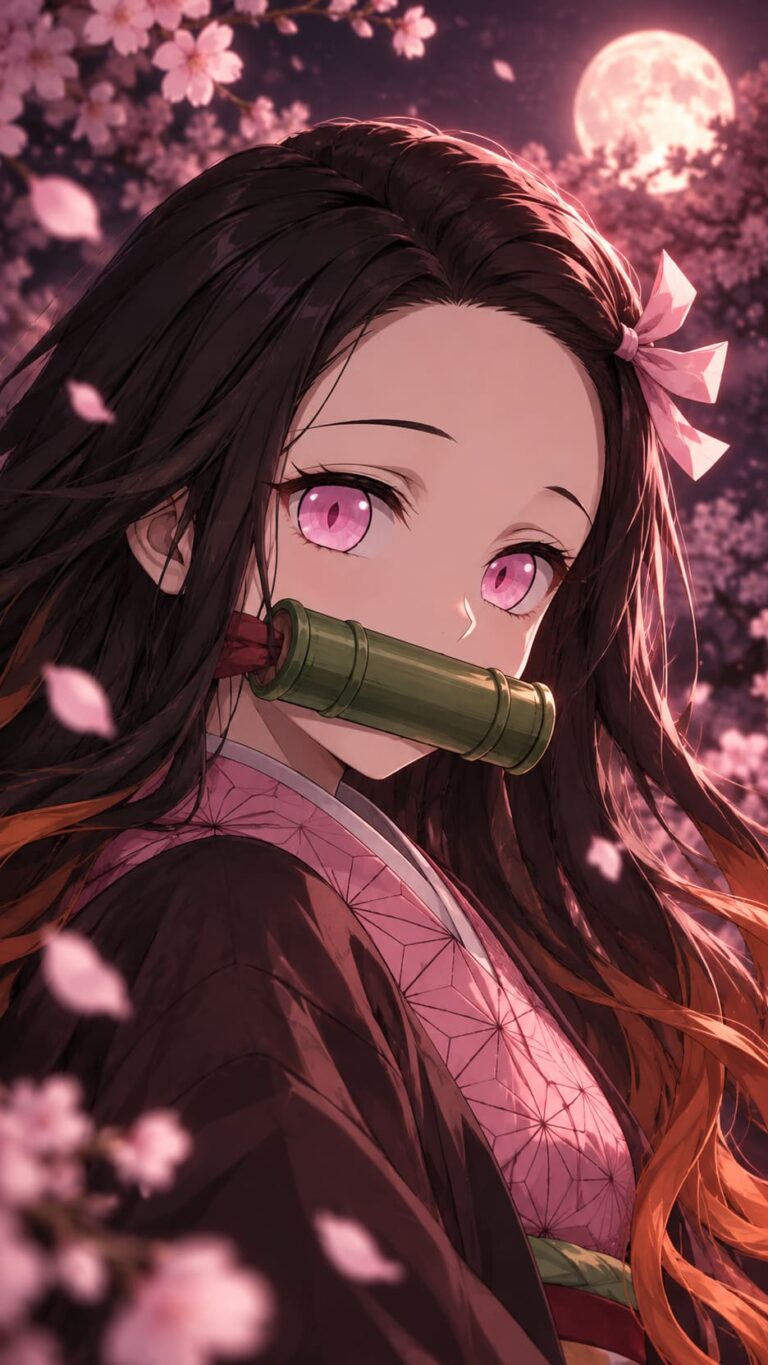Fondo de pantalla de nezuko retrato petalos
