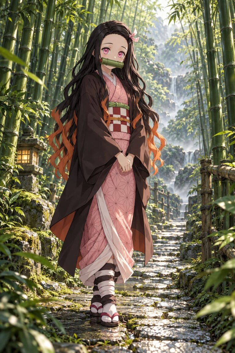 Fondo de pantalla de nezuko sendero bambu