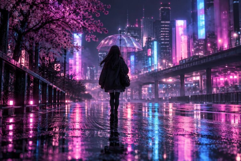Fondo de pantalla e girl calle lluviosa paraguas