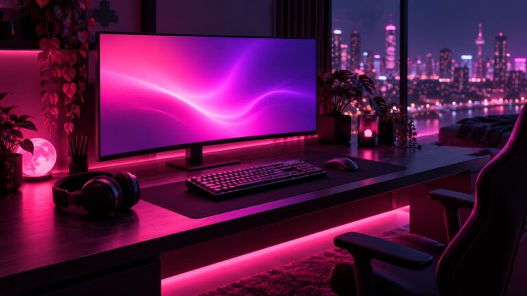 Fondo de pantalla e girl escritorio gaming neon
