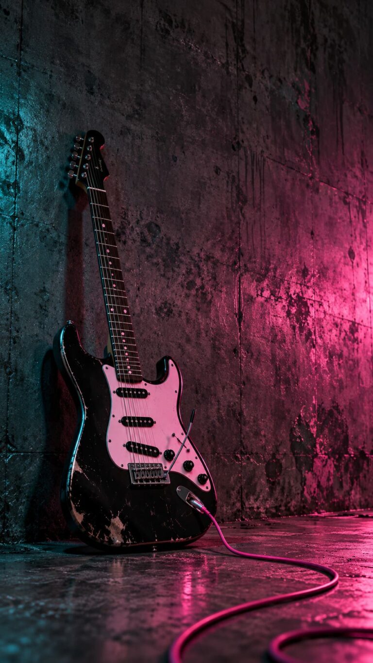 Fondo de pantalla e girl guitarra electrica rosa