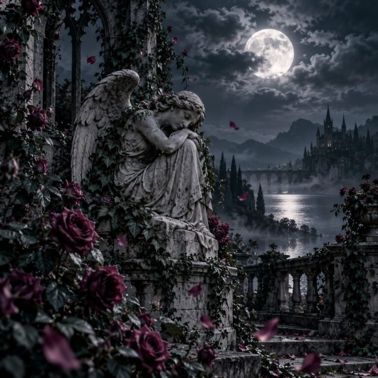 Fondo de pantalla emo angel de piedra bajo la luna