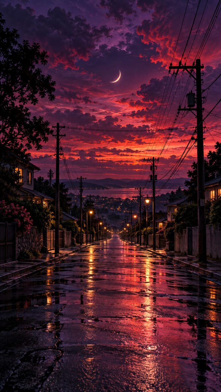 Fondo de pantalla emo calle luna creciente