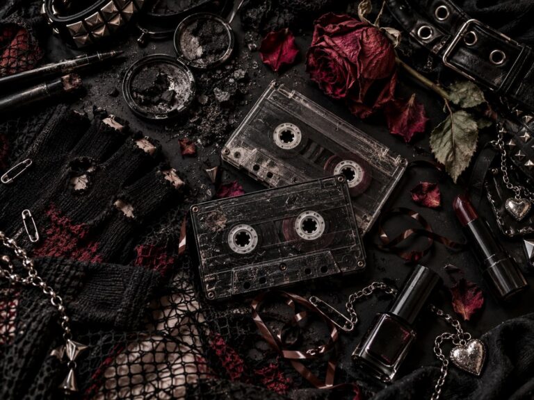 Fondo de pantalla emo cassettes y rosa marchita