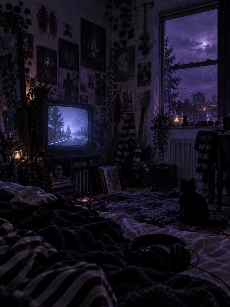 Fondo de pantalla emo dormitorio nocturno