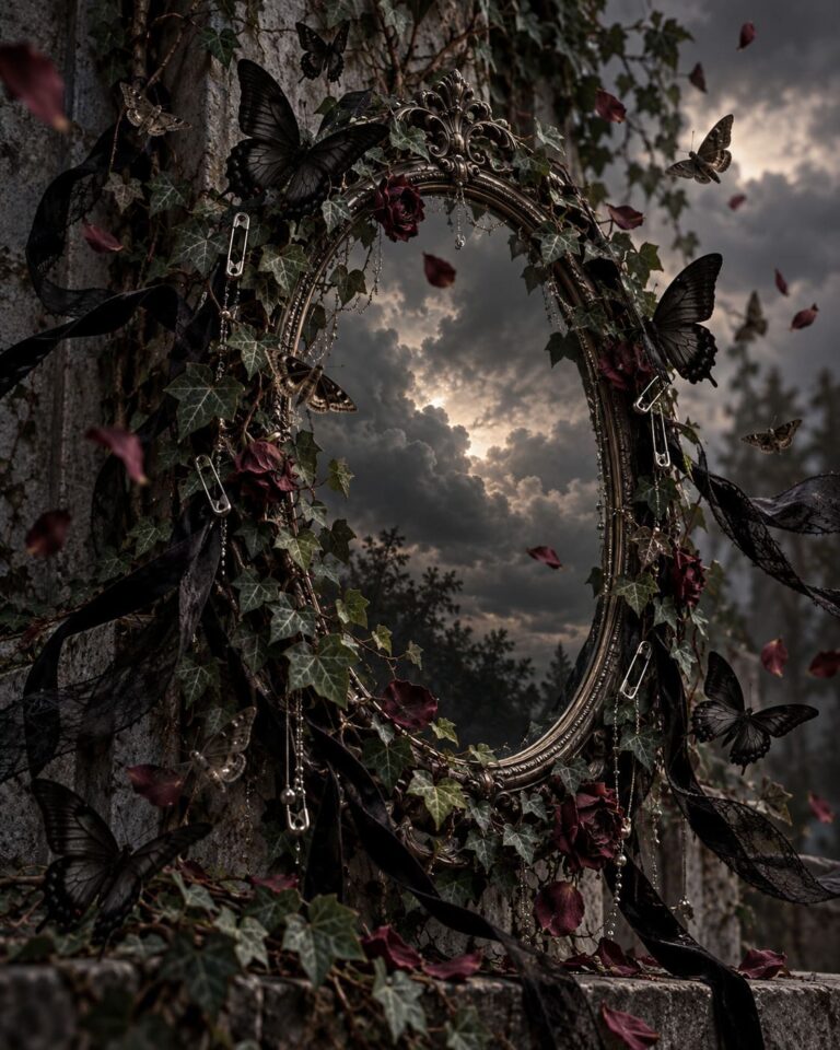 Fondo de pantalla emo espejo gotico con mariposas
