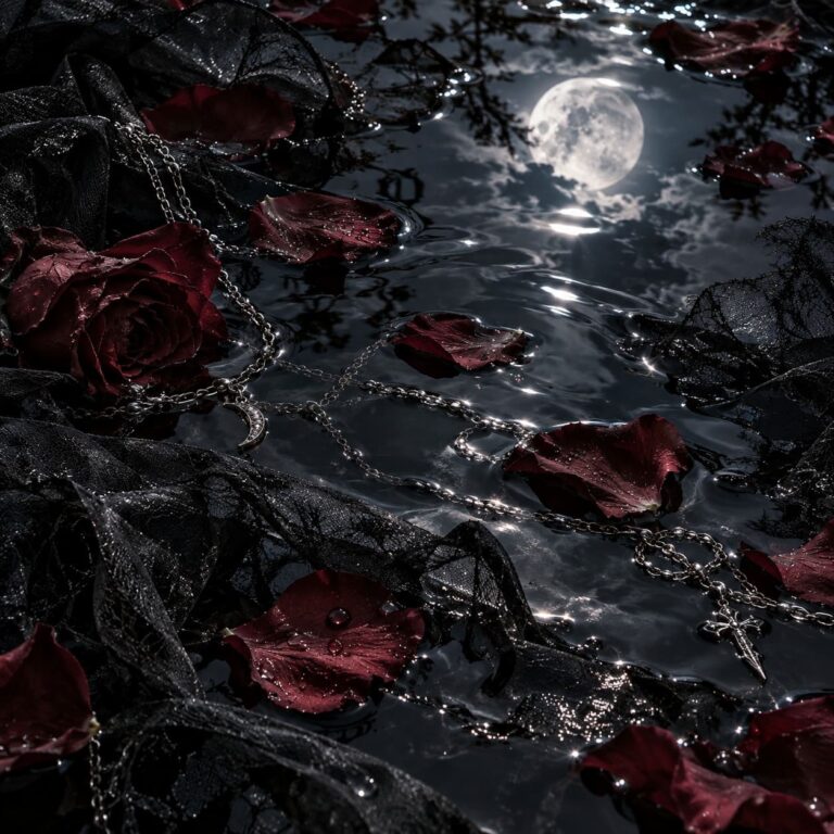 Fondo de pantalla emo luna sobre agua y petalos