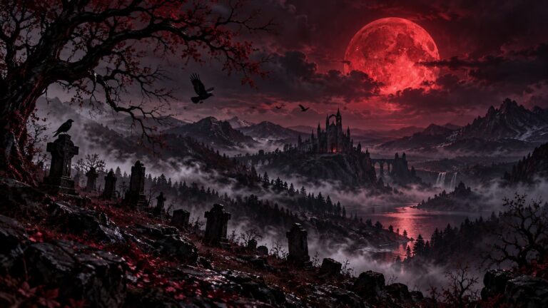 Fondo de pantalla emo paisaje luna carmesi