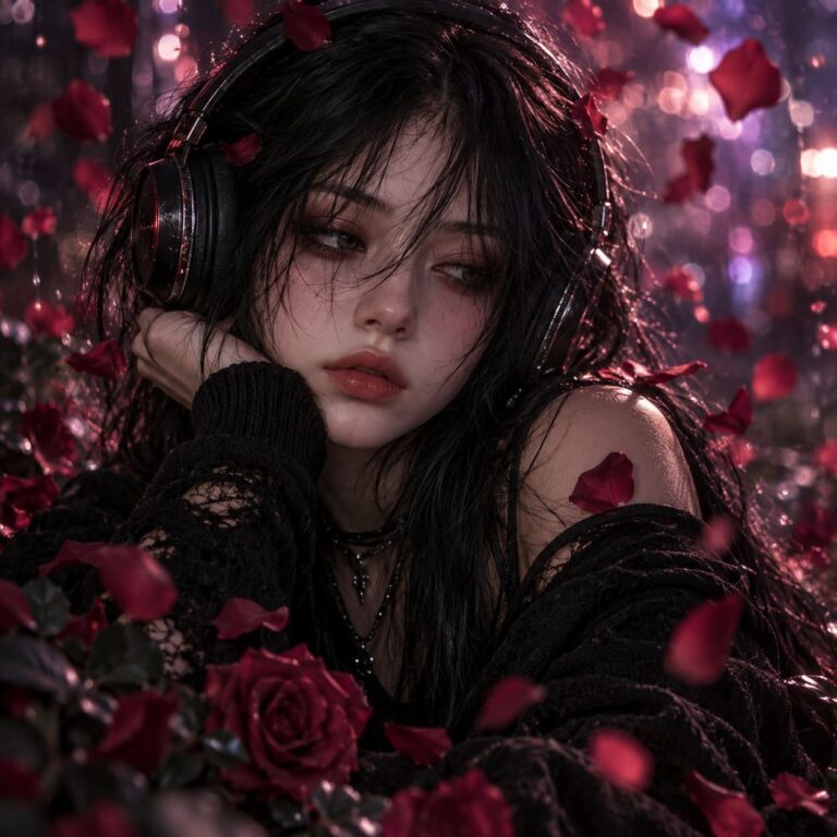 Fondo de pantalla emo retrato entre rosas