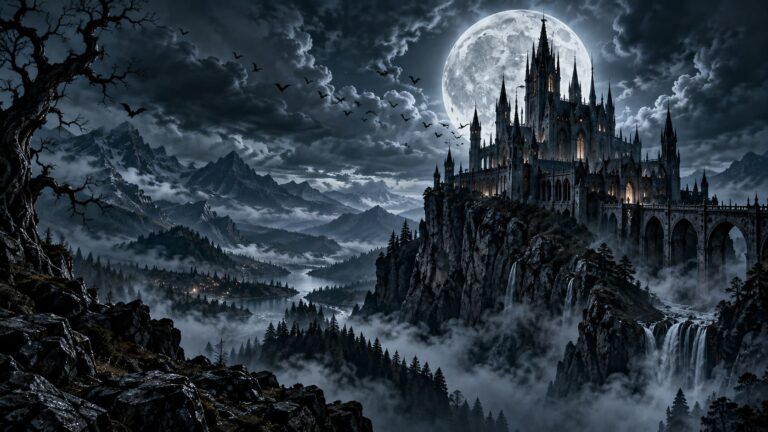 Fondo de pantalla gotico castillo luna llena