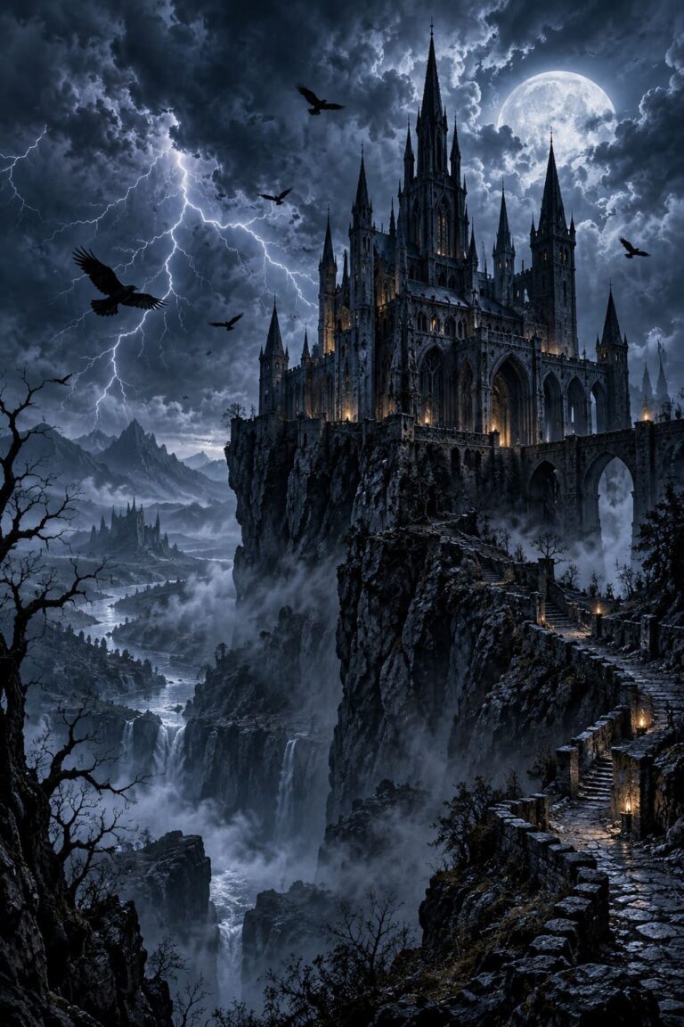 Fondo de pantalla gotico castillo tormenta luna