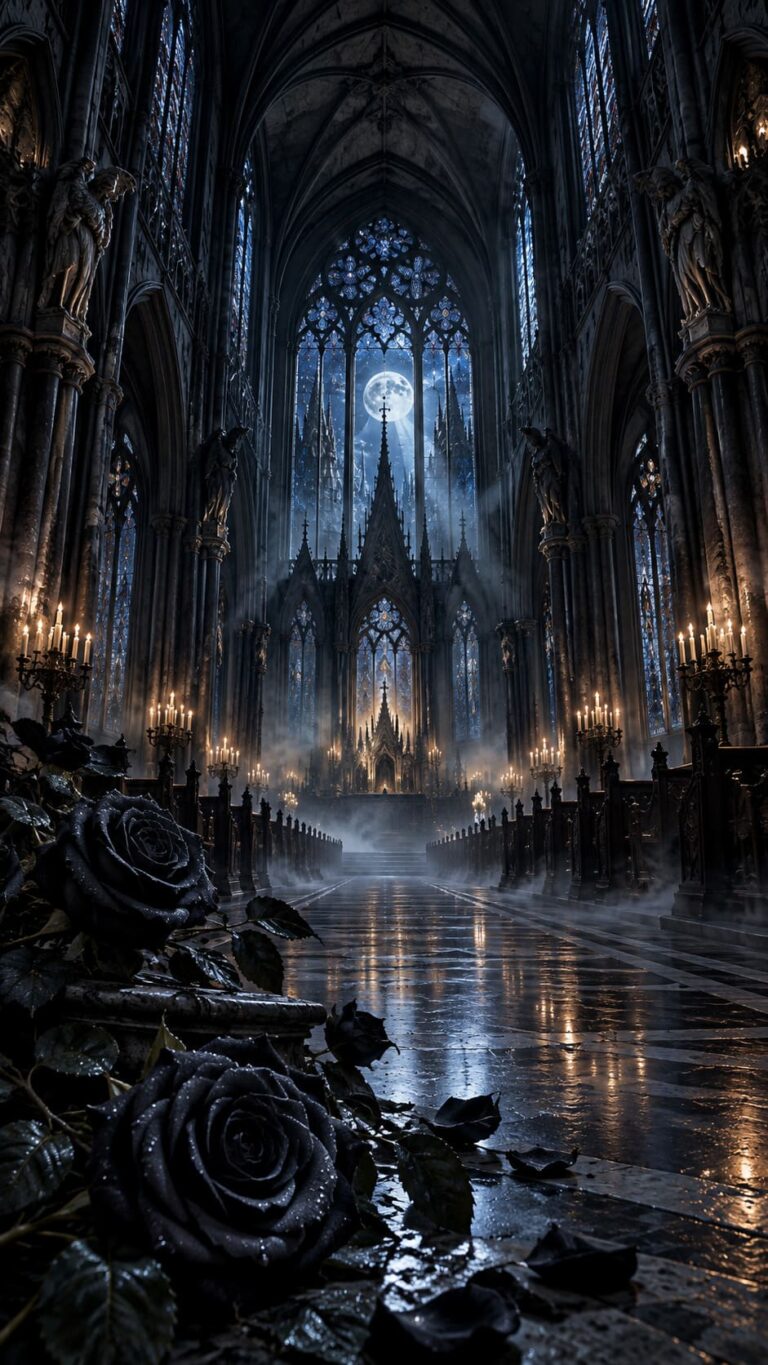 Fondo de pantalla gotico catedral bajo la luna