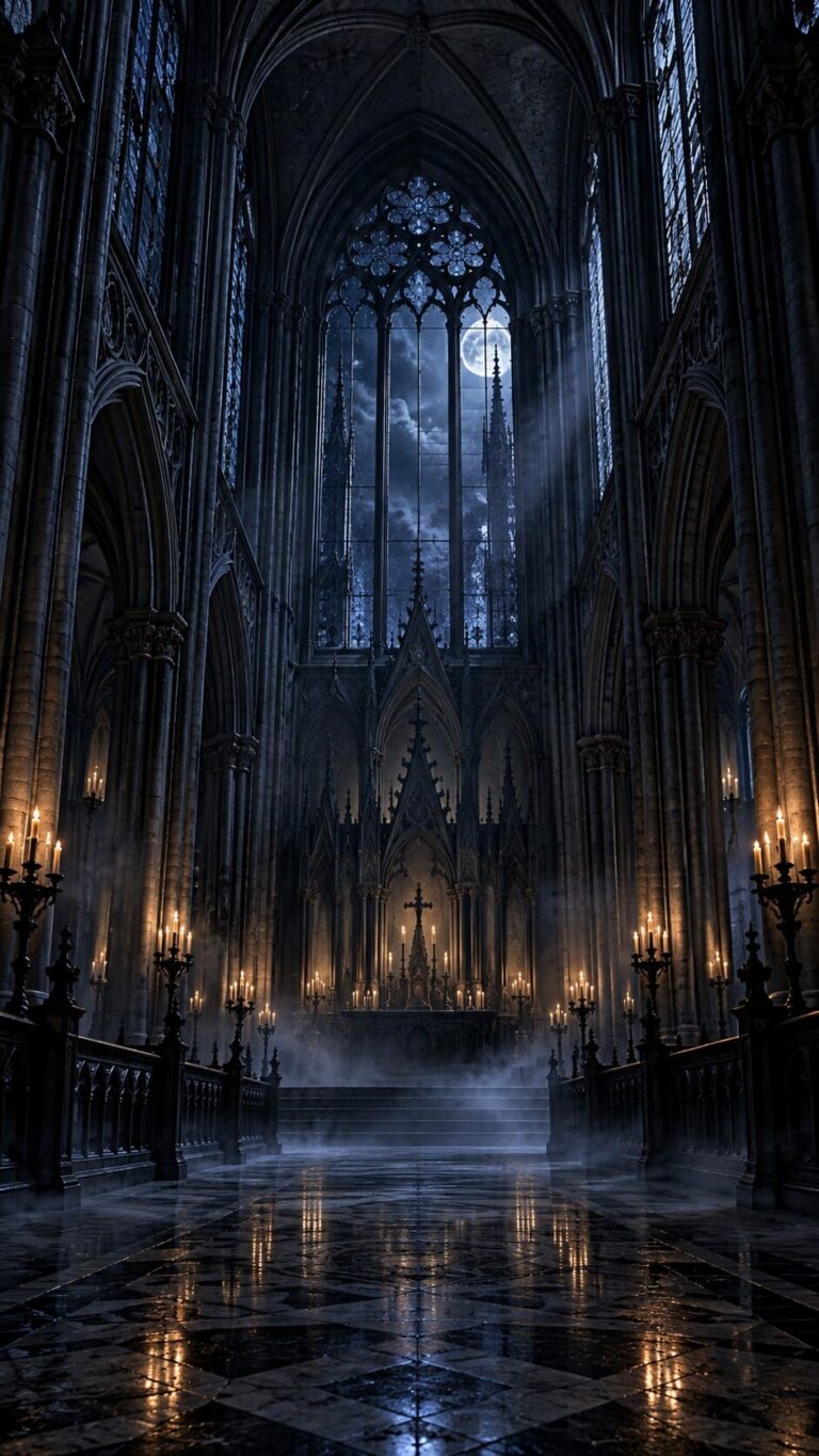Fondo de pantalla gotico catedral luz de luna