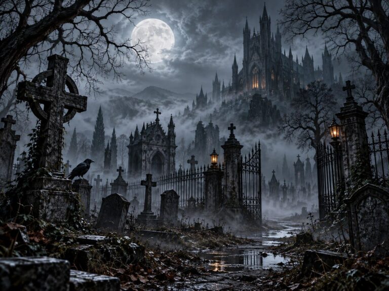 Fondo de pantalla gotico cementerio bajo la luna