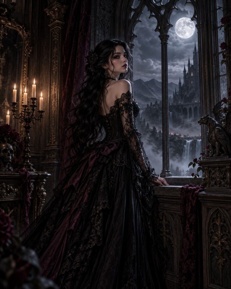 Fondo de pantalla gotico dama junto a ventana