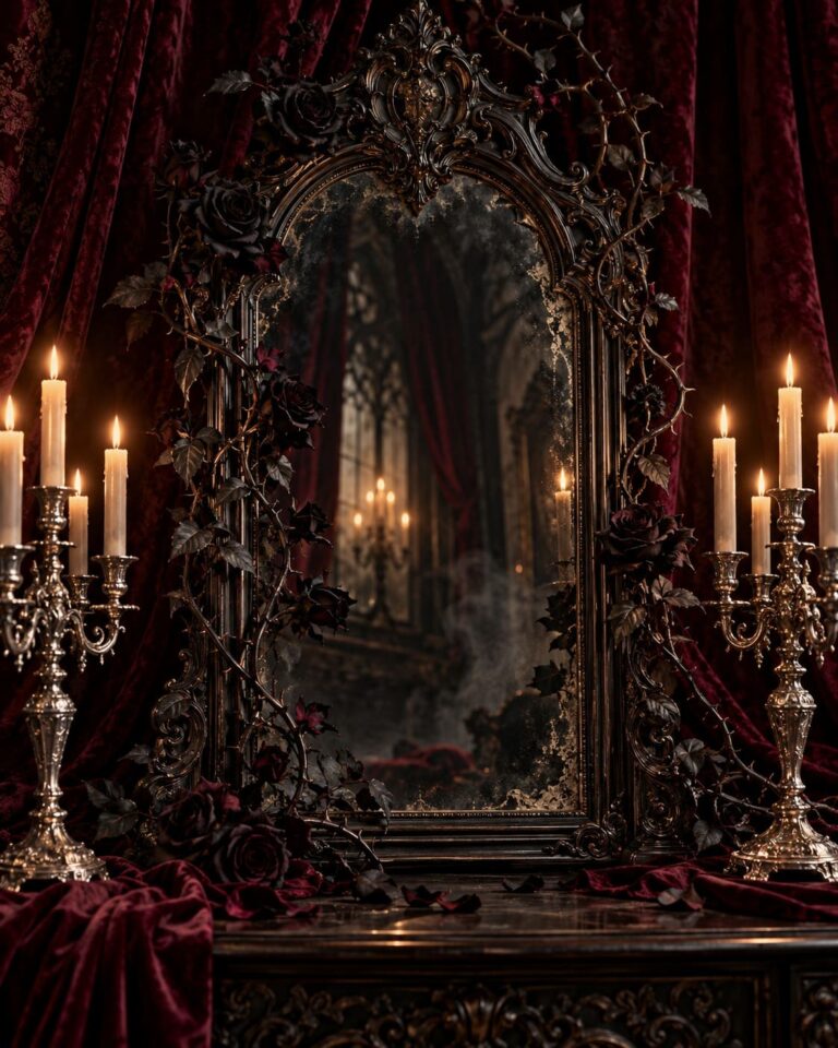 Fondo de pantalla gotico espejo victoriano rosas negras