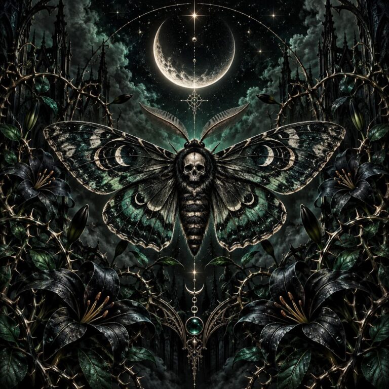 Fondo de pantalla gotico polilla luna lirios