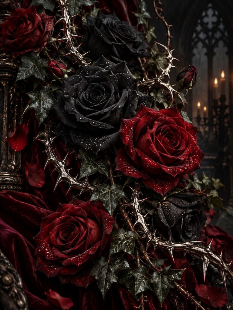 Fondo de pantalla gotico rosas negras y rojas