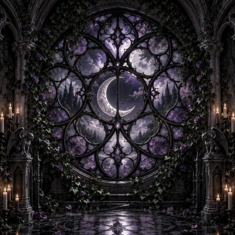 Fondo de pantalla gotico roseton luna creciente