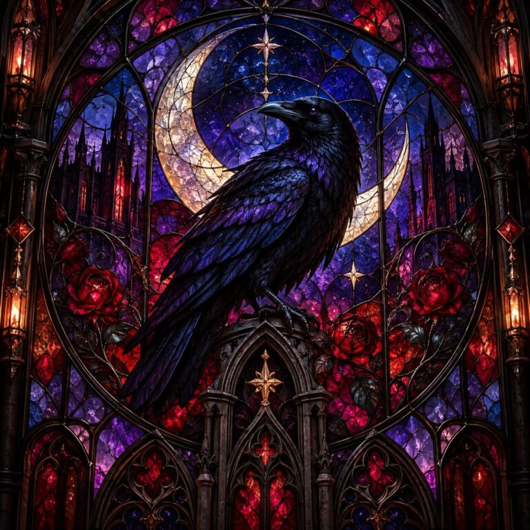 Fondo de pantalla gotico vitral con cuervo