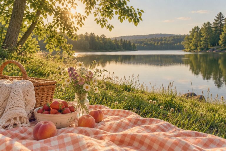 Fondo de pantalla vsco girl picnic junto al lago