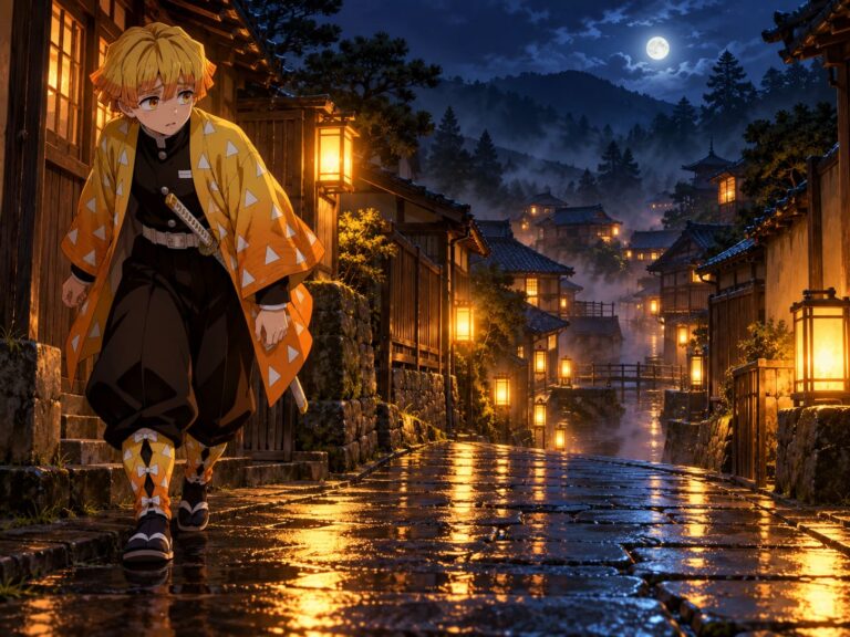 Zenitsu fondo de pantalla calle nocturna