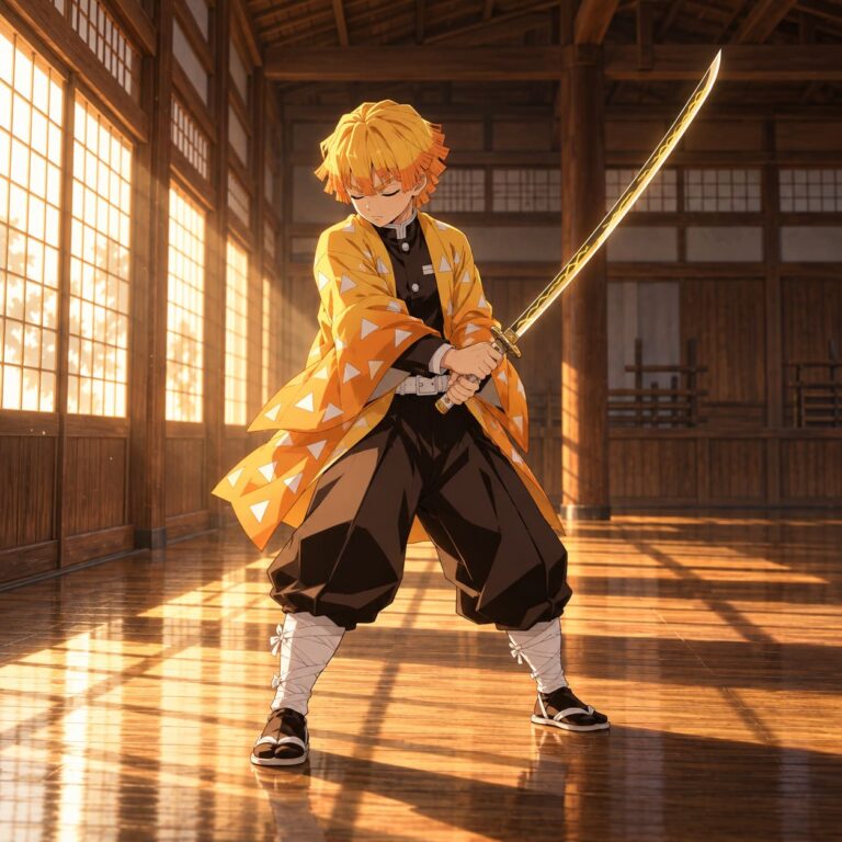 Zenitsu fondo de pantalla entrenamiento dojo