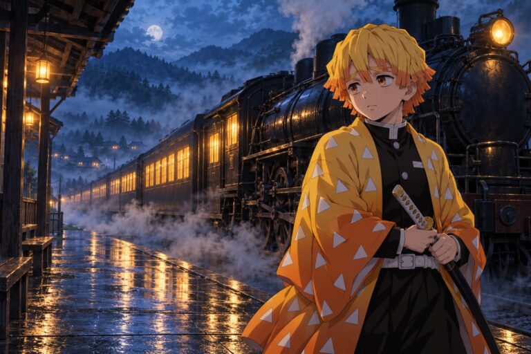 Zenitsu fondo de pantalla tren en la niebla