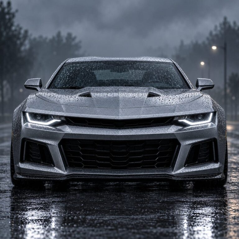 Camaro plateado lluvia