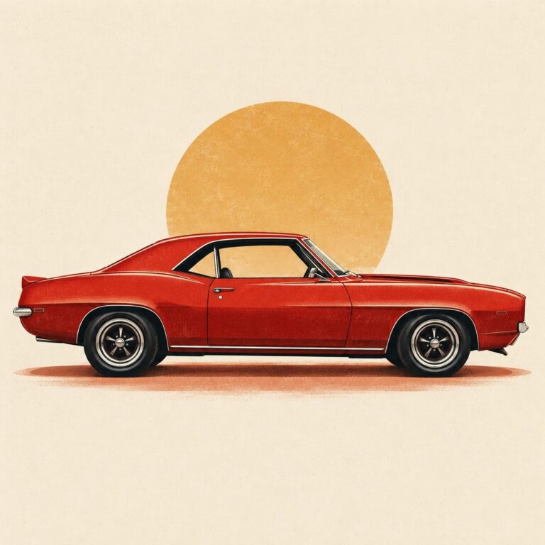 Camaro rojo ilustracion minimalista