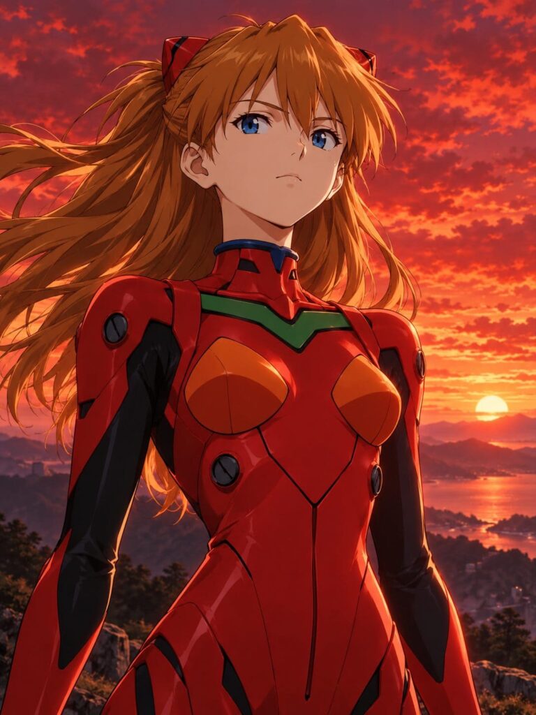 Evangelion fondo de pantalla asuka cielo rojo