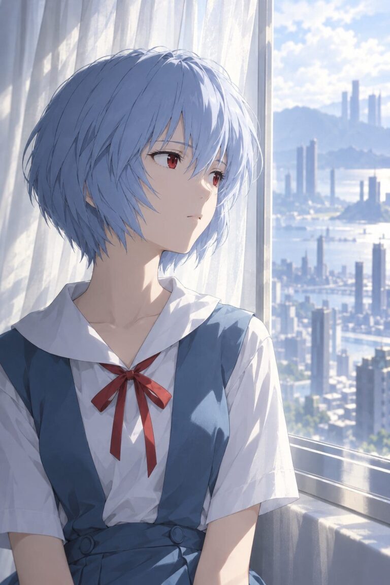 Evangelion fondo de pantalla rei junto a la ventana