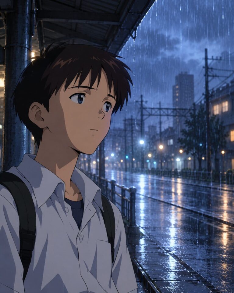 Evangelion fondos de pantalla shinji bajo la lluvia