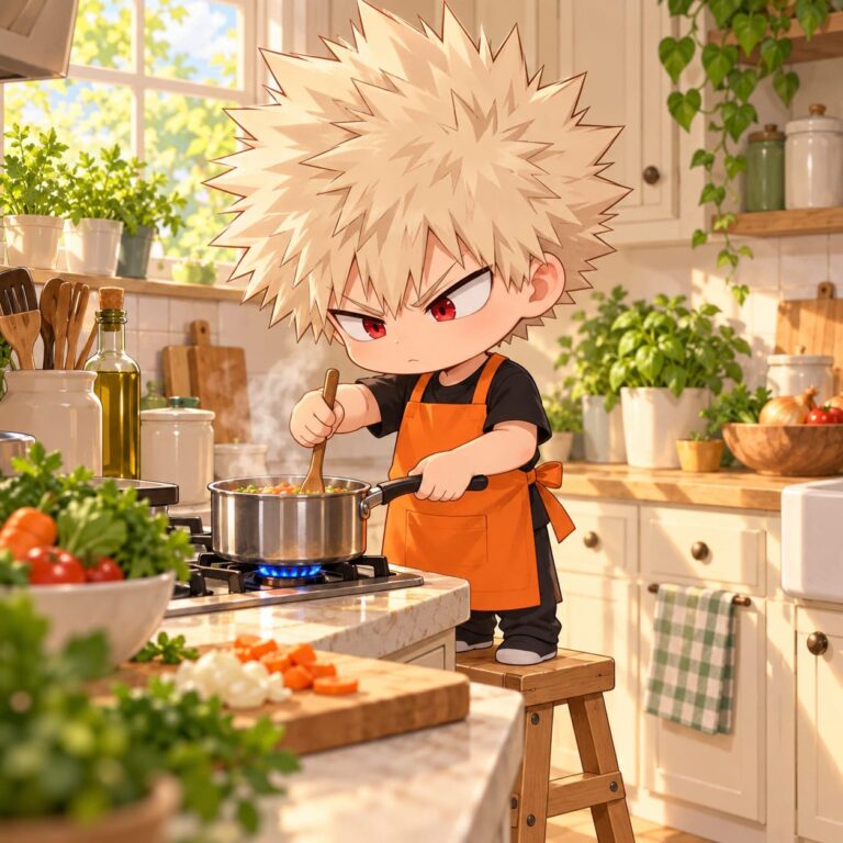 Fondo de pantalla bakugou chibi cocinando