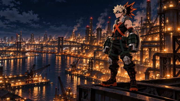 Fondo de pantalla bakugou ciudad industrial nocturna