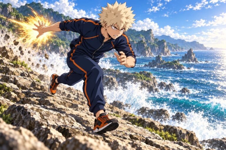 Fondo de pantalla bakugou entrenamiento en la costa