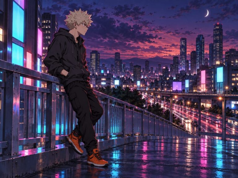 Fondo de pantalla bakugou paso elevado al anochecer