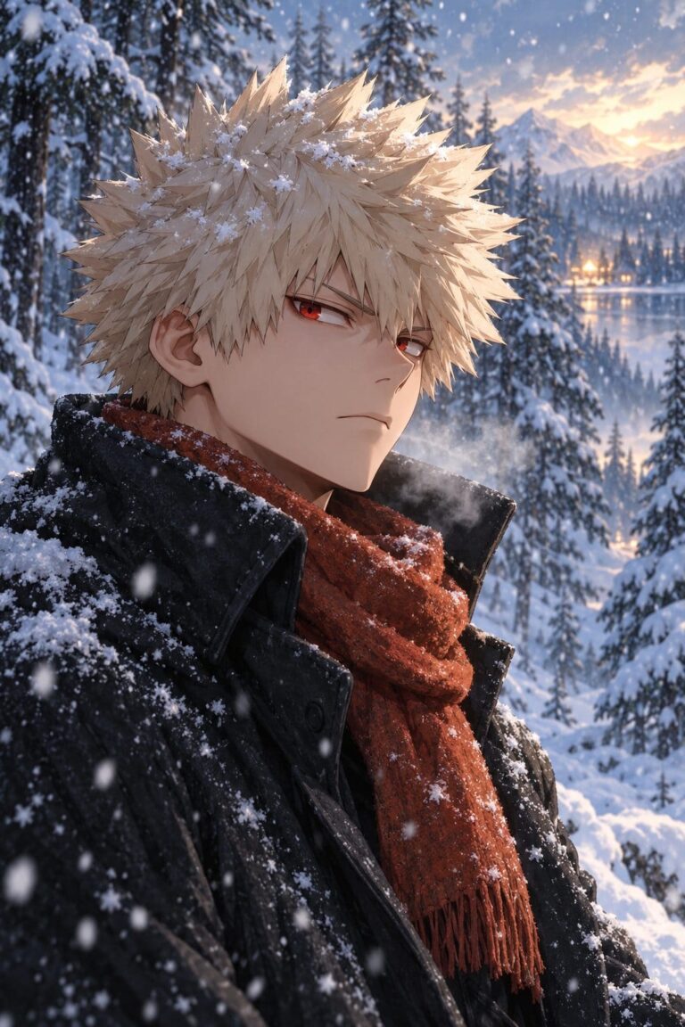 Fondo de pantalla bakugou retrato en la nieve