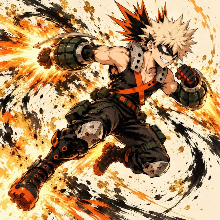 Fondo de pantalla bakugou tinta negra y naranja
