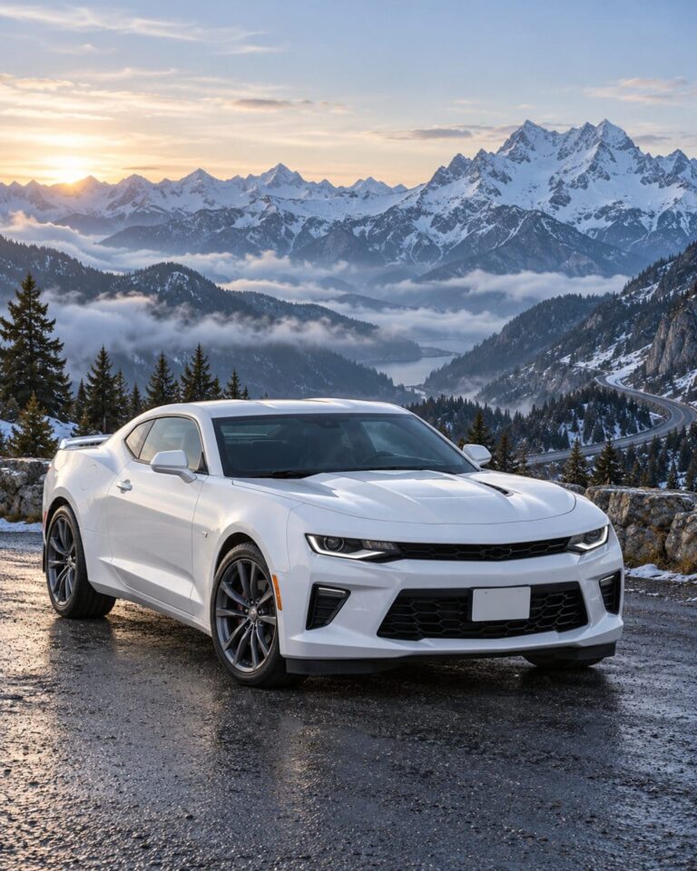 Fondo de pantalla camaro blanco montanas