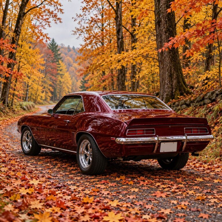 Fondo de pantalla camaro burdeos bosque otonal